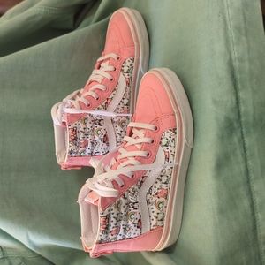 Vans Off the Wall Size 2 Pink High Tops Dog Unicorn